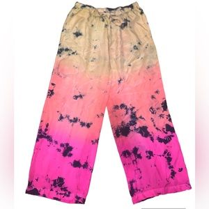 Anna Kosturova Silk Tie Dye Nomad Pink Yellow Resort Pants small